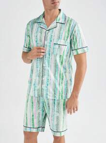 Contrasting Trim Short Sleeve Top And Shorts Homewear Set