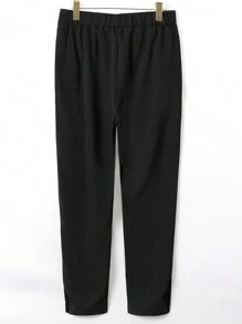 Men's High-Rise Fashionable Casual Cropped Cropped Pants With Elastic Cuffs - Black - View 2