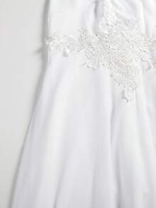 女式大码雪纺刺绣花朵收腰 V 领无袖白色婚纱优雅新娘礼服 - 白色 - 查看 3