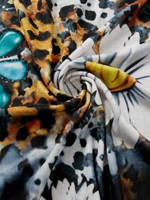 New Arrival Women's Casual Vacation V-Neck Leaf Pattern Random Printed Short Sleeve Dress - Multicolor - View 5