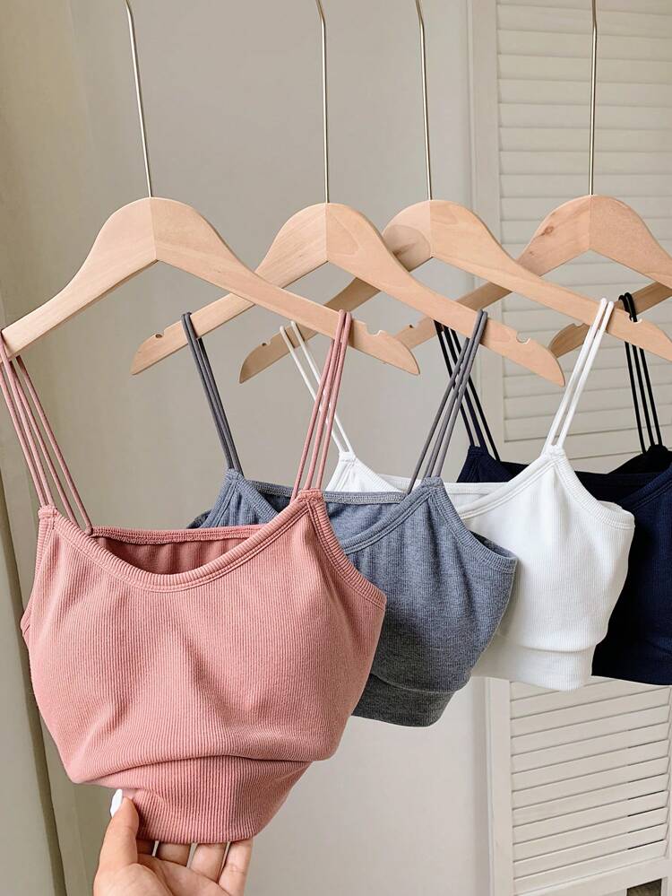 Multi-Color Knitted Basic Camisole Top Set For Layering