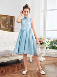 SHEIN Leap Crew Sukienka dziewczęca typu casual z kokardą na plecach i bez rękawów