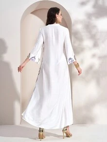 Robe arabe minimaliste de tous les jours pour femmes avec décoration contrastée de sequins - Blanc - Voir 3