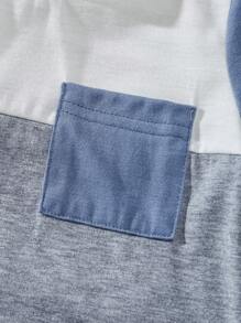 SHEIN Vintaside Kids 嬰兒男童顏色拼接休閒圓領短袖上衣，夏季