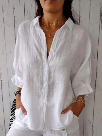 Women's Solid Color Simple Buttoned Casual Blouse
