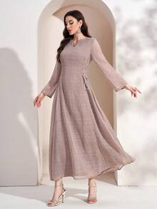 女士春夏优雅交叉系腰长裙 - 卡其色 - 查看 7
