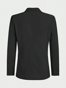 AKNOTIC Business Casual Easy Care Men's Old Money Style Black Woven Integrated Suit Jacket For Summer - Black - View 2