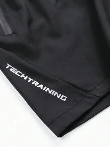 Men's Solid Color Drawstring Waist Pocketed Summer Sports Shorts - Black - View 6