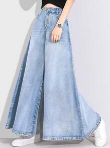 Solid Wide Leg Jeans - Light Wash - View 1