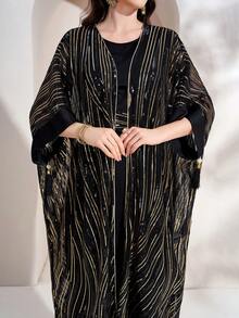 Women's Simple Casual Net Arabic Style Dress - Black - View 6