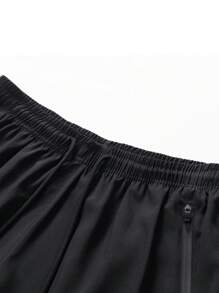 Men's Solid Color Drawstring Waist Pocketed Summer Sports Shorts - Black - View 7
