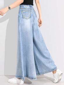 Solid Wide Leg Jeans - Light Wash - View 2