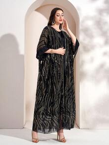 Women's Simple Casual Net Arabic Style Dress - Black - View 4