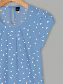 EMERY ROSE Blusa de verano de manga corta para mujer con cuello redondo y estampado de corazones