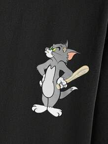 TOM & JERRY X SHEIN Men's Simple Cartoon Printed Round Neck Short Sleeve T-Shirt, Emo - Black - View 3