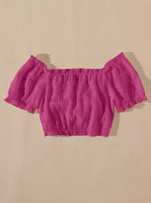 Breezaya Women's Solid Color Drawstring Short Sleeve Cropped Shirt, Suitable For Summer - Hot Pink - View 2