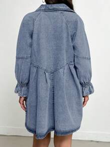 Cottnline Bell Sleeve Shirt Dress Without Belt - Blue - View 2