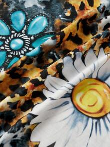 New Arrival Women's Casual Vacation V-Neck Leaf Pattern Random Printed Short Sleeve Dress - Multicolor - View 4