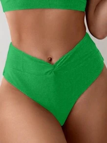 Đáy bikini xoắn màu trơn đi biển mùa hè - màu xanh lá - Xem 3