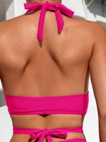 SHEIN Swim Conjunto de bikini sexy de cuello de halter de unicolor con conjunto de bikini separado, playa de verano
