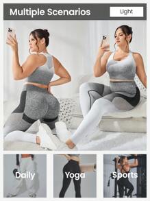 Gameset SHEIN Sport Plus Size Tie-Dye Sports Bra And Long Leggings Set