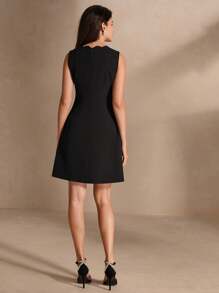 Anewsta Women's Elegant Sleeveless Dress With Arc Edges And Round Neckline Decorated With Rhinestones, Summer - Black - View 5