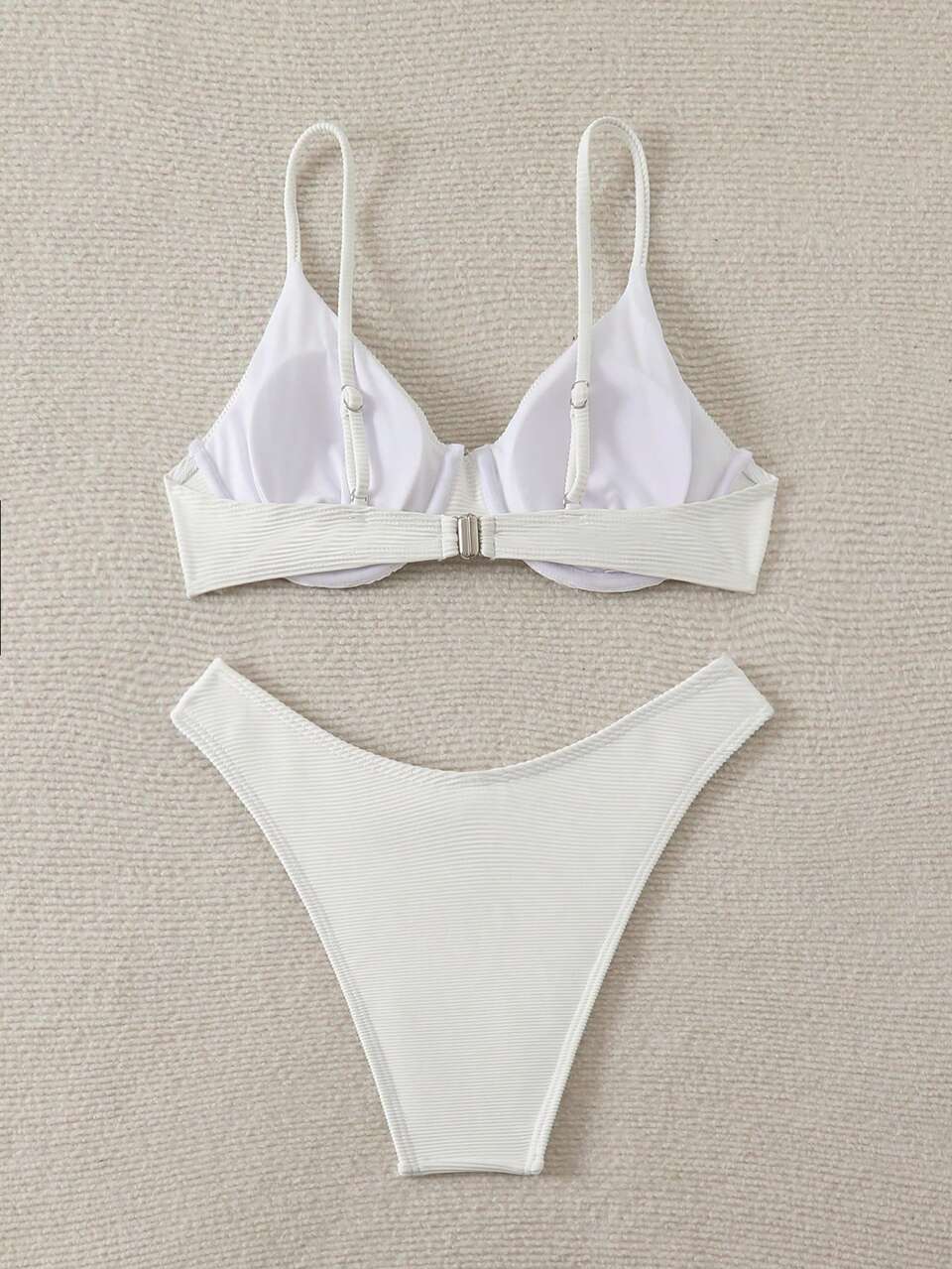 Ladies' Vacation Solid Color Hollow Out Sexy Bikini Set With Thin Pinstripe Fabric And Ditsy Floral Detail, Summer Beach