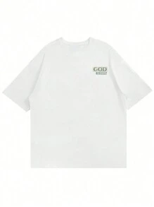 Plus Size Men's Summer Slogan & Palm Tree Graphic Round Neck Short Sleeve Casual T-Shirt - White - View 4