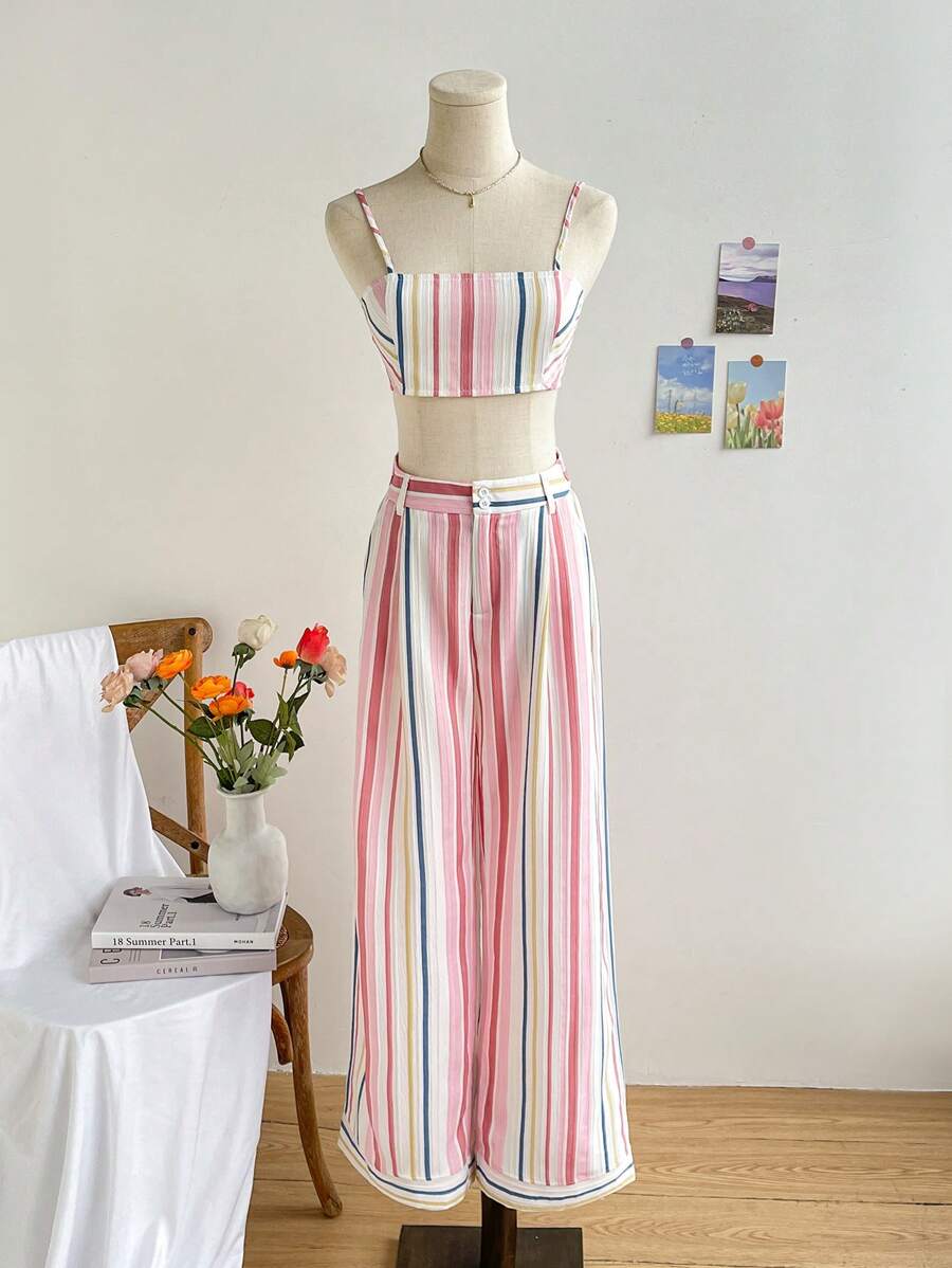 Soleia Multicolored Striped Romantic Vacation Two Pieces Set