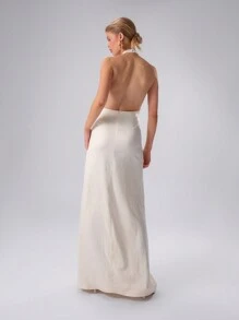 MUSERA Satin Oversized Floral Maxi Dress Elegant Spring Summer Vacation Party - Apricot - View 2