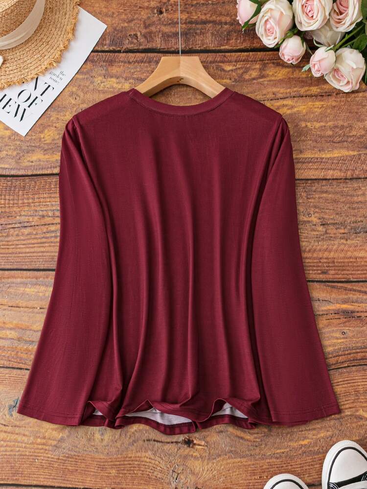 Plus Size Women's Floral Printed Round Neck Long Sleeve Casual T-Shirt, Spring/Summer