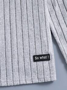 SHEIN Tween Boy 2pcs Letter Patched Detail Turtleneck Ribbed Tee Chic Outfits For Autumn/Winter - Light Grey - View 4