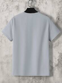 Manfinity BRENVOR Men's Summer Casual Short Sleeve T-Shirt With Slogan Print - Dusty Blue - View 2