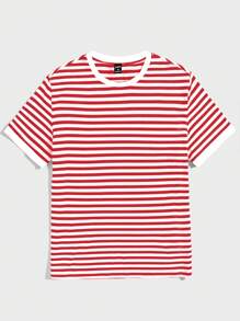 Manfinity VCAY Maglietta casual da uomo a maniche corte con stampa a righe estive e girocollo