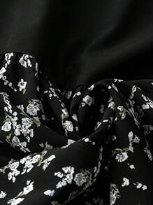 EMERY ROSE 大尺碼女性夏季拼接花卉條紋印花V領休閒無袖連身裙 - 黑與白 - 查看 5