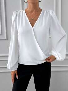 EURMUSE 純色女士襯衫 - 白色 - 查看 5