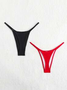 SHEIN Swim Women's Solid Color Simple Daily Swimwear Bottoms, 2pcs Summer - Multicolor - View 2