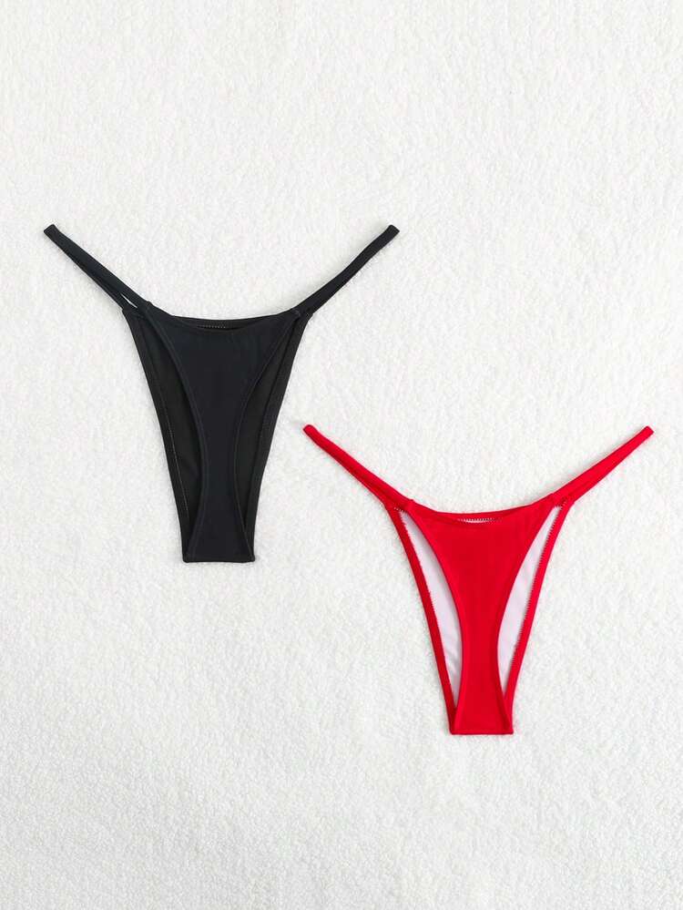 Women's Solid Color Simple Daily Swimwear Bottoms, 2pcs Summer