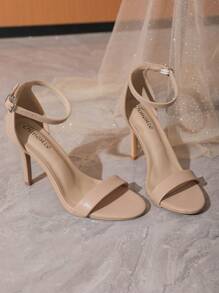 Timesize Dép nữ màu hoa mai>Giày cao gót công sở/trang trọng/giày cưới cho nữ, Dép quai ngang màu be mùa hè với gót cực mỏng, hàng mới - Màu be - Xem 6