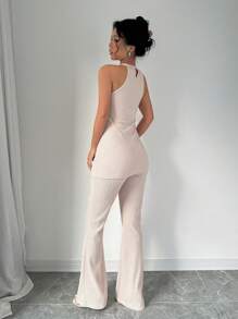 Elenzga Traje de mujer sin mangas en tono sólido con cuello colgante