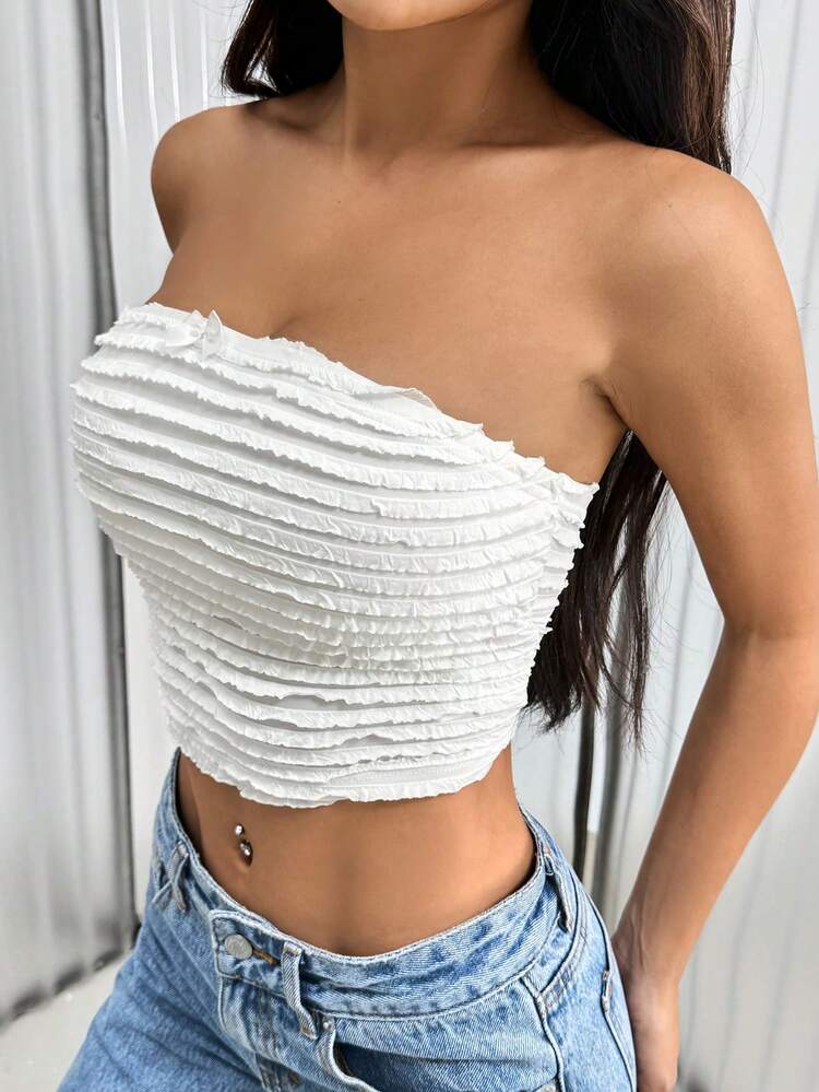 Summer Bow Decoration Solid Color Texture Tight Fitting Cropped Tube Top