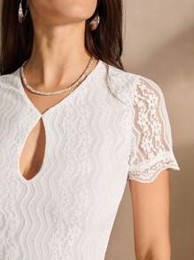 Anewsta White Gentle Lady Lace Hollow Out Bodysuit