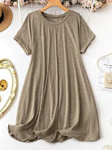 EMERY ROSE Plus Size Casual Solid Color Batwing Sleeve Dress For Spring/Summer