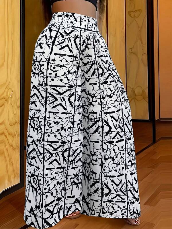 Pantalones casuales con estampado al azar para mujer