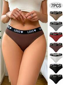 Women Color-Blocked Edging Triangle Panties With Letter Print (Set Of 7) Sports