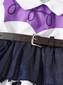SHEIN 4pcs Western Cowboy Style Outfit Set Including Short Sleeve T-Shirt, Cowgirl Skirt, Denim Hat And Belt