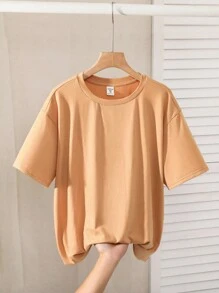 SHEIN Tween Boys Extended Size Casual Coconut Tree Beach Print Crew Neck Pullover Short Sleeve Knit T-Shirt For Holiday