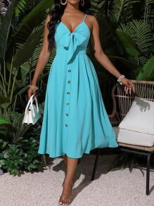 BamGleam 女士纯色节日细肩带连衣裙长款女装