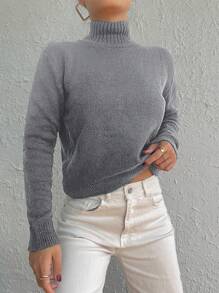 EURMUSE High Neck Drop Shoulder Sweater - Grey - View 5