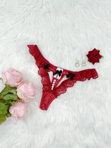 1pc Lace Sexy Underwear Lingerie - Burgundy - View 3